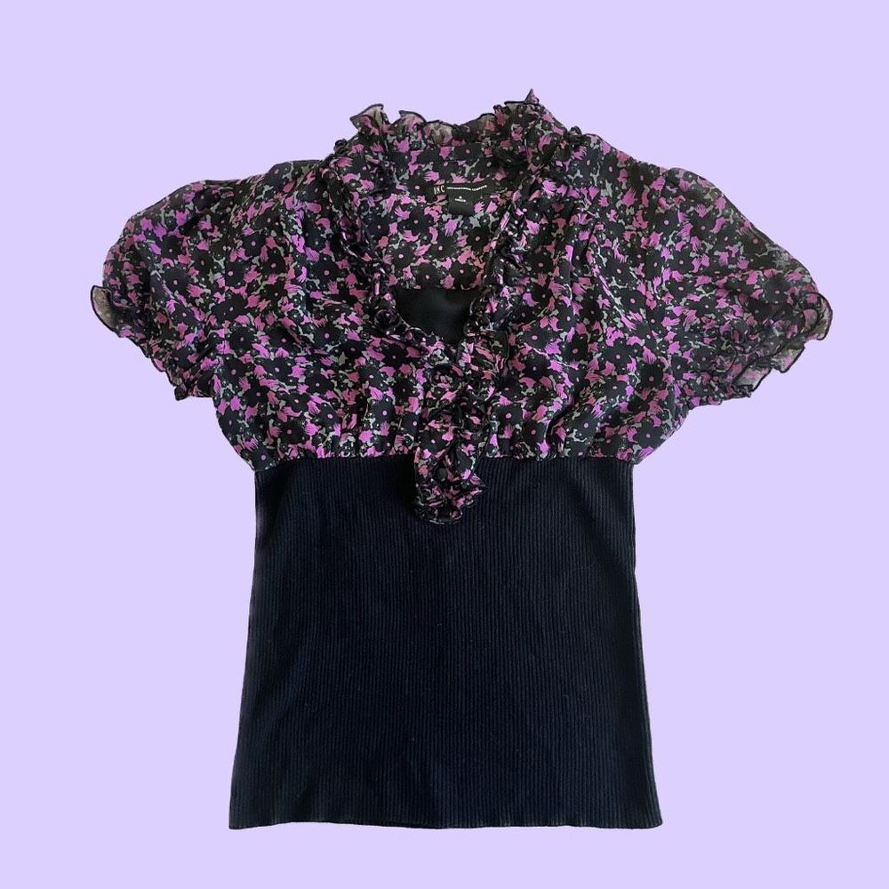 INC International Concepts Floral Purple and Black Blouse